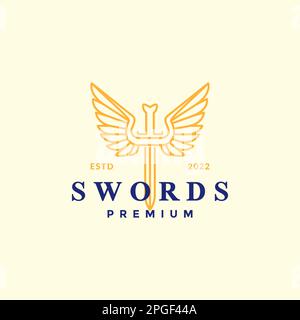 sword wings angel luxury line minimalist logo design vector Stock Vector