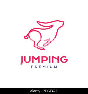 jumping fly rabbit hare bunny modern minimal line logo design vector Stock Vector