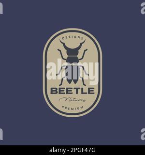 animal insect beetle simple badge vintage logo design vector Stock Vector