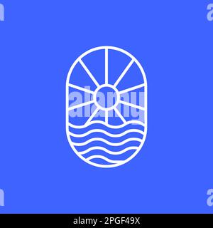 nature sea water sun sunburst line minimal badge logo design vector Stock Vector