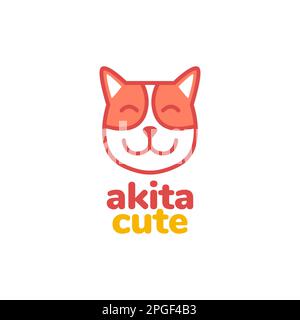 animal pets dog canine paw puppy akita cute mascot smile head colorful logo design vector Stock Vector
