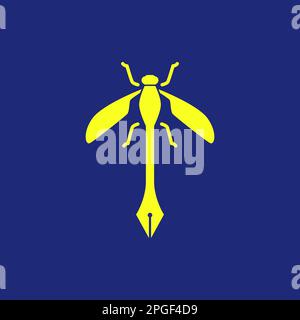 animal insect dragonfly creative idea art pencil ballpoint modern logo design vector Stock Vector