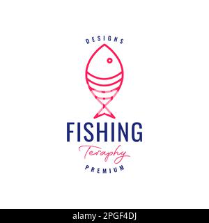 simple fish water ocean sea fishing cooking line minimal logo design vector Stock Vector