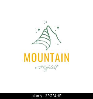 mountain peak hill line outdoor hiking adventure modern line minimal logo design design Stock Vector