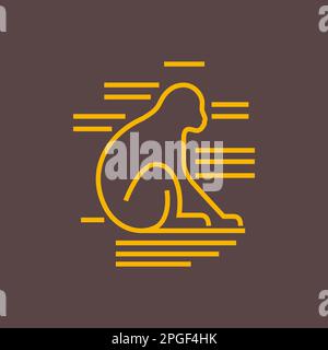 animal tree primate ape monkey alone sit sunset line minimal modern logo design design Stock Vector