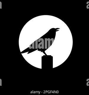 raven crow black dark night moon perched logo design vector Stock Vector