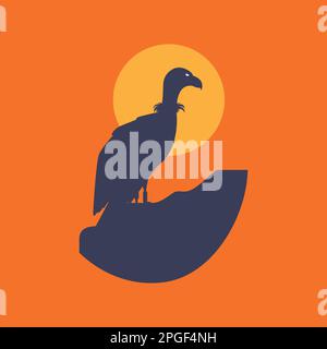 animal bird carnivore vulture summit looking prey sunset logo design vector Stock Vector