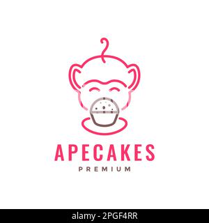 animal primate ape monkey face cake food taste sweet mascot minimal logo design design Stock Vector