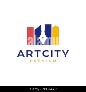 paper pencil ballpoint city building architecture modern logo design design Stock Vector