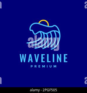 sea ocean wave water sunset abstract colorful modern minimal line logo design vector Stock Vector