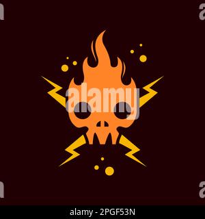 head skull cranium fire flame hot thunderbolt simple colored logo design vector Stock Vector