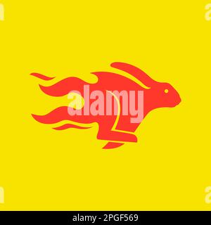 animal pets rabbit hare bunny running fast fire flame modern colorful logo design vector Stock Vector