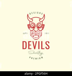 devil demon evil horned smile cartoon mascot hipster logo design vector Stock Vector