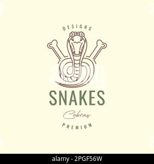 roar snake cobra reptile fang bones simple hipster logo design vector Stock Vector