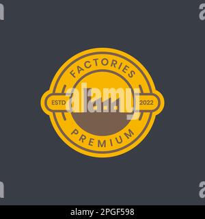 factory building industry with chimney smoke circle badge logo design vector Stock Vector