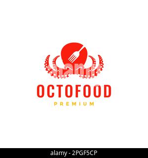 octopus tentacle seafood food fork kitchen cooking logo design vector Stock Vector