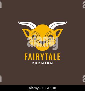 animal beast myth fairy tale ancient tiger horned smile mascot cute sticker logo design vector Stock Vector