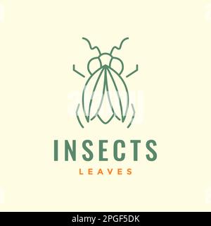 insect fly leaves leaf minimalist simple line logo design vector Stock Vector