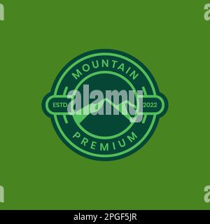 mountain peak hill hill outdoor hiking adventure circle badge modern logo design vector Stock Vector