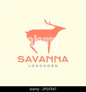 savanna animal forest wildlife herbivore deer long horn modern isolated logo design design Stock Vector