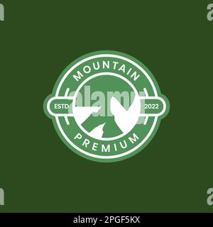 snow mountain peak hill hill outdoor hiking adventure circle badge modern logo design vector Stock Vector