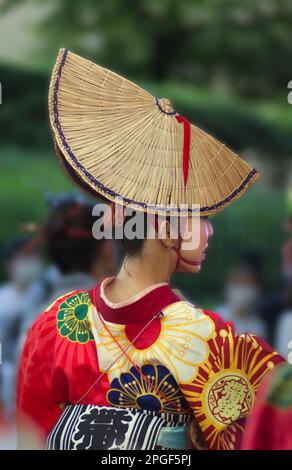 Tokyo, Japan - August 27, 2022: Photo of okinawan awaodori dancer at the Yosakoi street dancing festival held in Tokyo, Harajuku Omotesando Stock Photo