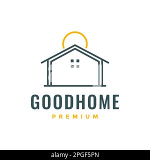 home house minimalist construction sun sunset line logo design vector Stock Vector