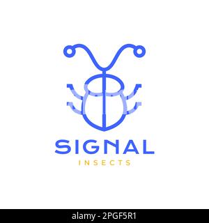 antenna insect animal beetle communication signal line modern logo design vector Stock Vector