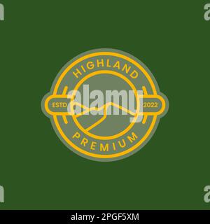 high land mountain peak line modern circle badge logo design vector Stock Vector