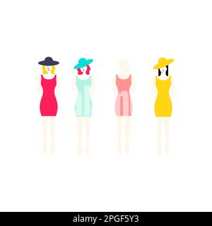 set fashion dress circle hat women female feminine beauty abstract colorful modern logo design vector Stock Vector