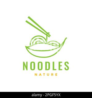 vegetarian noodle food leaves chopstick health green modern logo design vector Stock Vector