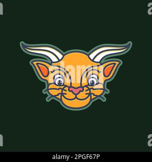 animal beast myth fairytale ancient tiger horned smile mascot cute sticker logo design vector Stock Vector