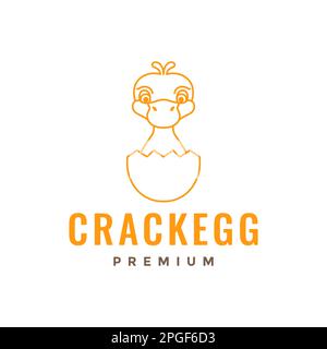 animal pets poultry little duck duckling hatch egg cute mascot cartoon line art logo design vector Stock Vector
