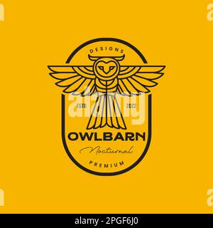 animal wildlife forest tree bird barn owl flying badge vintage geometric logo design vector Stock Vector