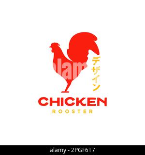 chicken rooster poultry modern colored flat red logo design vector Stock Vector