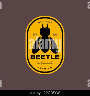 animal insect stag beetle wings fly badge vintage retro logo design vector Stock Vector