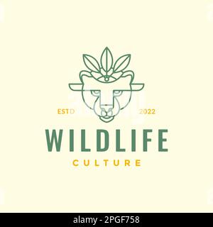 animal beast wildlife head panther culture leaves tribe ethnic hipster geometric minimal logo design vector Stock Vector