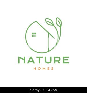 home house futuristic nature leaves minimalist architect circle geometric logo design vector Stock Vector