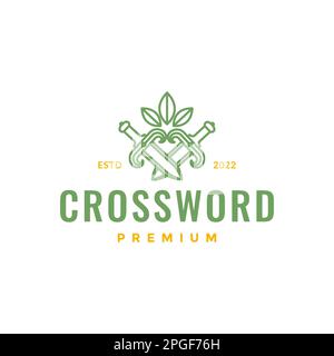 cross swords leaves leaf nature hipster logo design vector Stock Vector