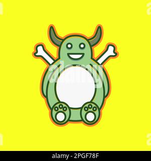 cute mascot animal fat horned with bones smile green monster logo design vector Stock Vector