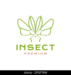 animal insect grasshopper leaves wings fly hipster logo design vector Stock Vector