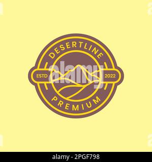 mountain desert sand sunset circle modern minimal badge line art logo design vector Stock Vector