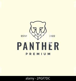 animal beast wildlife jungle carnivore panther leopard head geometric hipster line art logo design vector Stock Vector