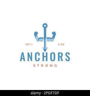 anchor sailing boat sailor hand strong logo design vector Stock Vector