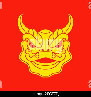 culture festival china traditional lion dance head horned colorful abstract mascot logo design vector Stock Vector