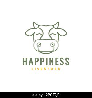 animal farm cattle livestock fat cows head milk beef cute smile mascot cartoon line art logo design vector Stock Vector