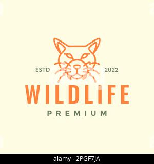 animal beast wildlife jungle cat forest head face line art hipster logo design vector Stock Vector