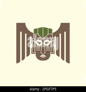 culture tribe ethnic mask wood wings traditional vintage logo design vector Stock Vector