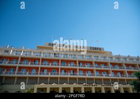 Moraitika, Greece - 09 23 2022: Hotel Building - Messonghi Beach Corfu. Stock Photo
