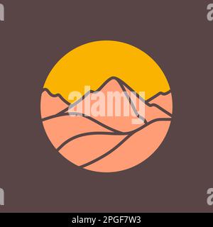mountain desert sand sunset circle modern minimal colorful logo design vector Stock Vector